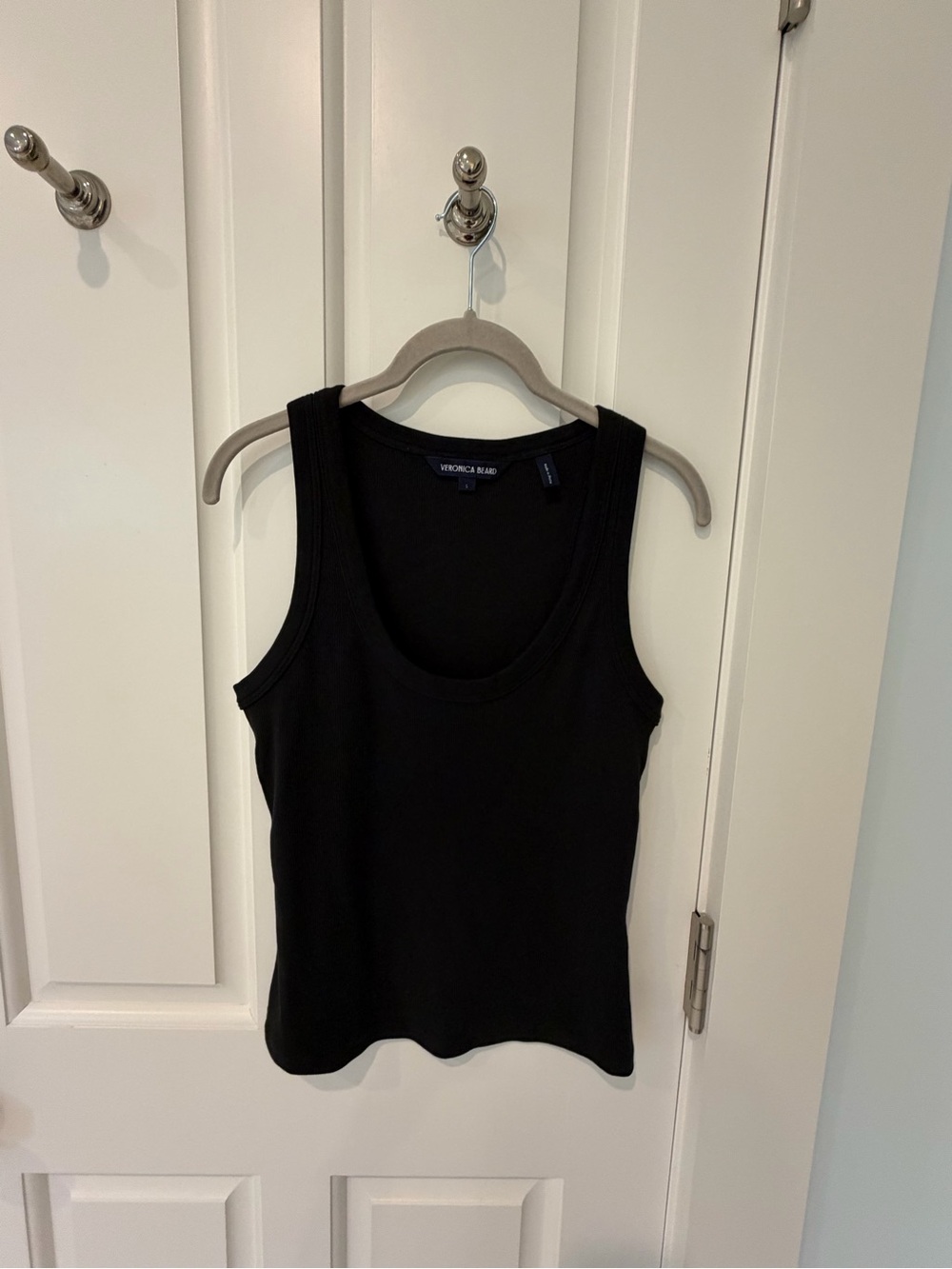 Veronica Beard Sleek Black Ribbed Scoop Tank